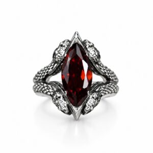 Срібна каблучка з гранатом «Marquise» та зміями